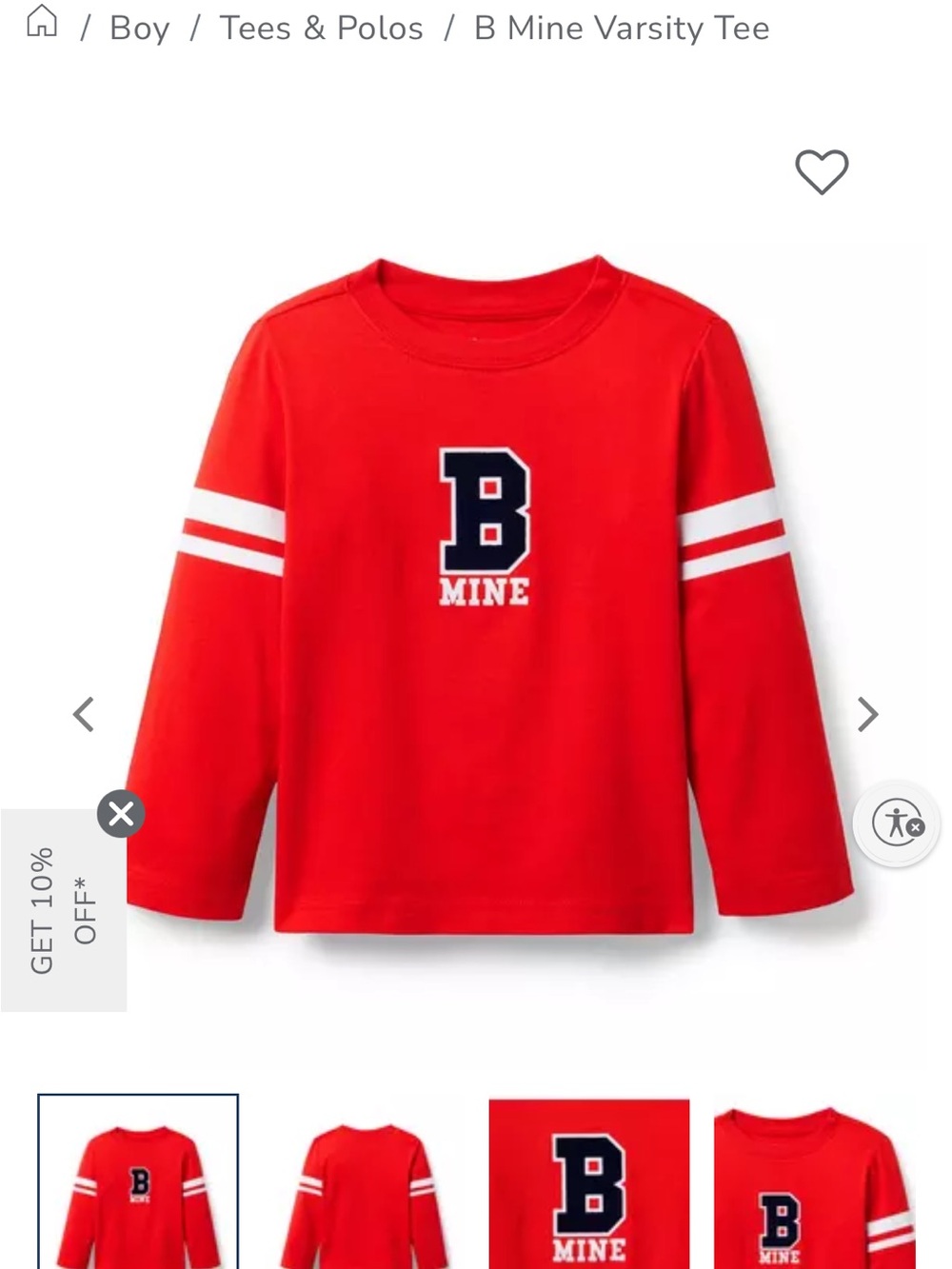 Janie and Jack Red Long-Sleeve Valentines Varsity Tee